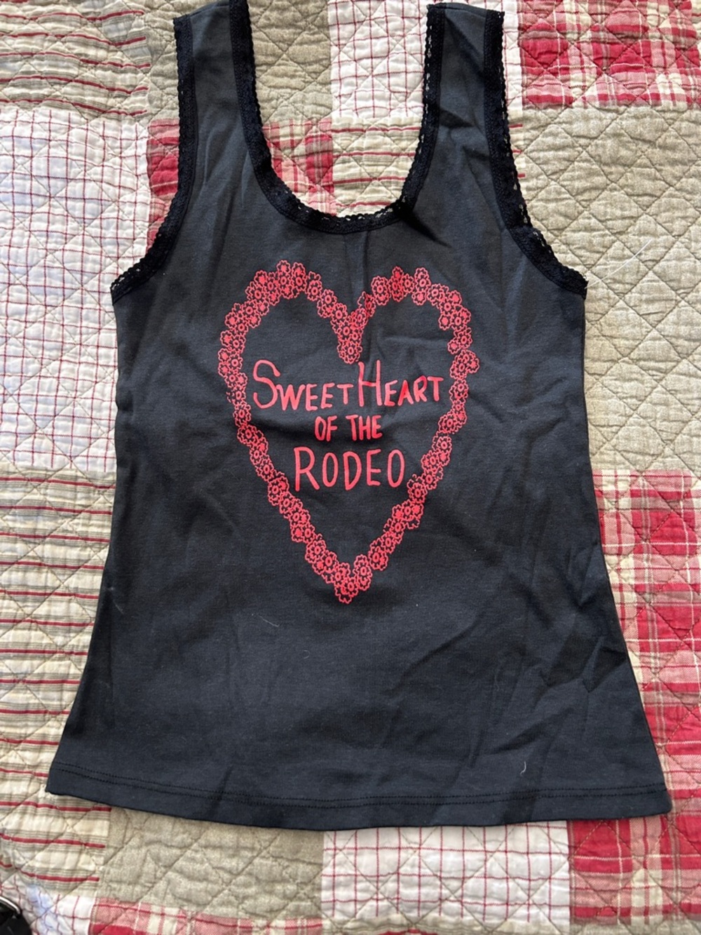 Sweetheart of the Rodeo Black Tank Top with Pink Heart Graphic